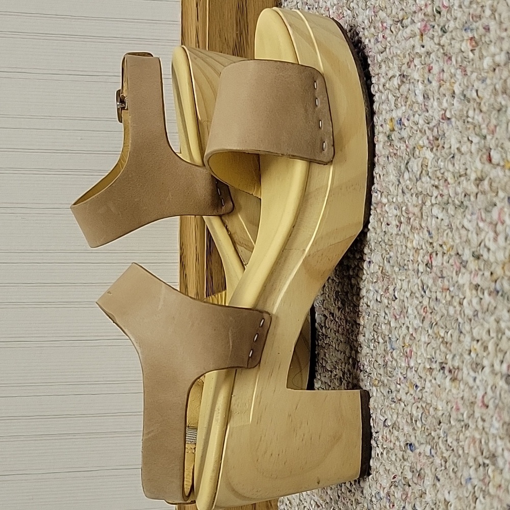 Nisolo All Day Clog Tan Platform Sandals 7.5 Leather Spring Break Coastal - Picture 3 of 6